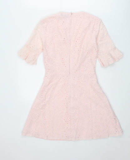 PRETTYLITTLETHING Womens Pink Geometric Polyester Fit & Flare Size 6 Round Neck Zip