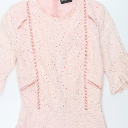 PRETTYLITTLETHING Womens Pink Geometric Polyester Fit & Flare Size 6 Round Neck Zip