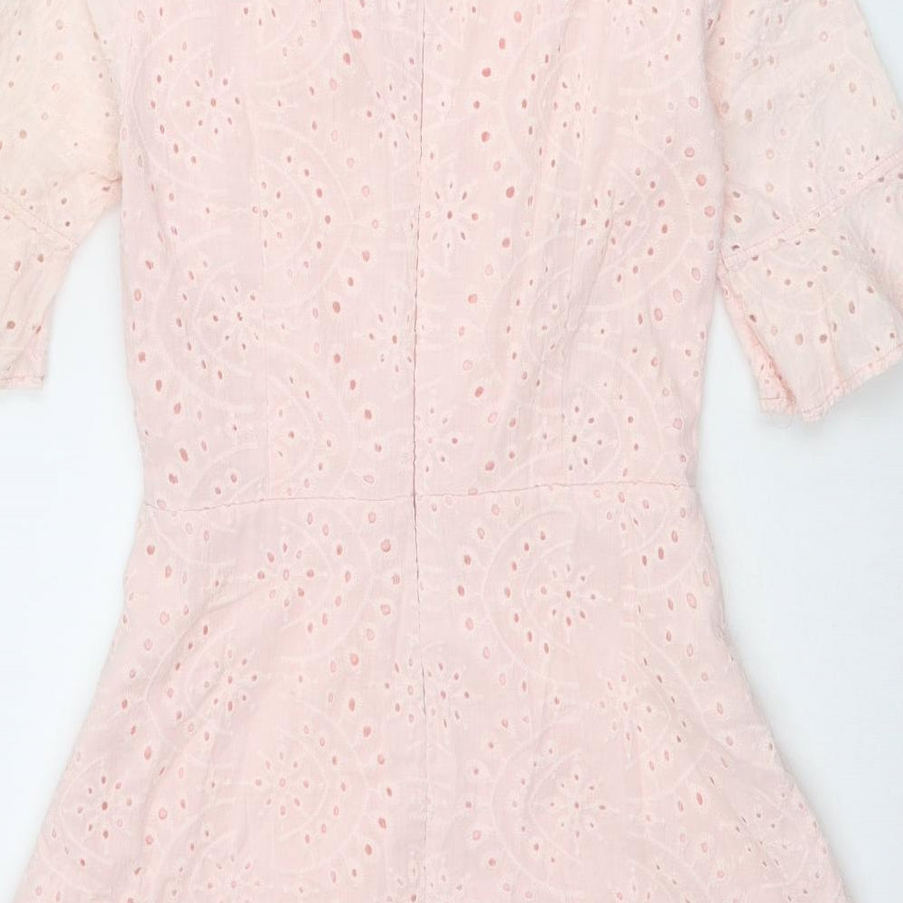 PRETTYLITTLETHING Womens Pink Geometric Polyester Fit & Flare Size 6 Round Neck Zip