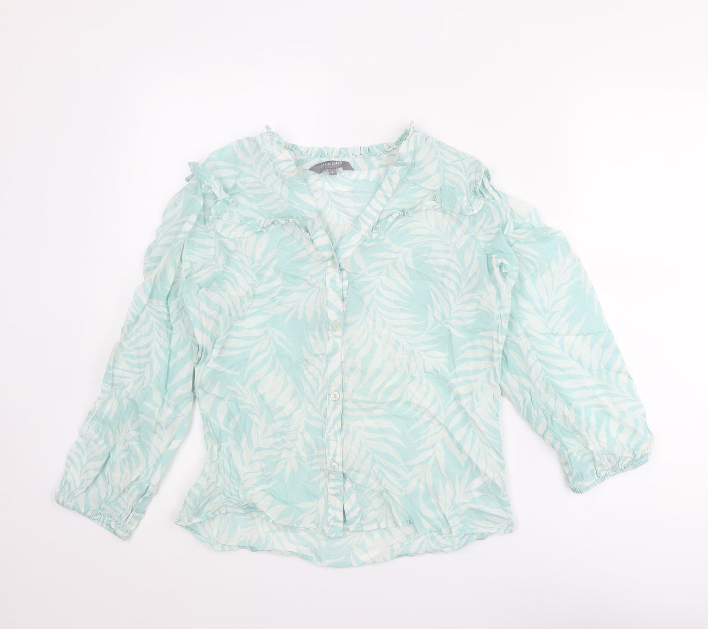Womens UK Size 8 Principles Blue Basic Button-Up