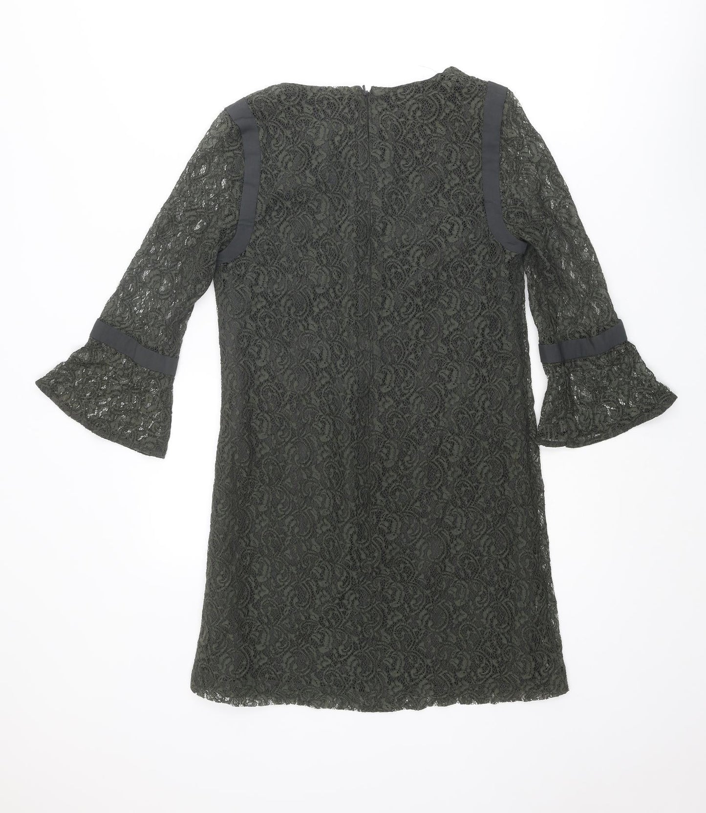 French Connection Womens Green Geometric Polyester Mini Size 8 V-Neck Zip