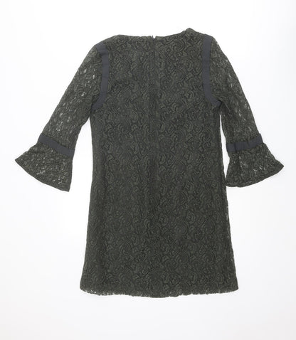 French Connection Womens Green Geometric Polyester Mini Size 8 V-Neck Zip