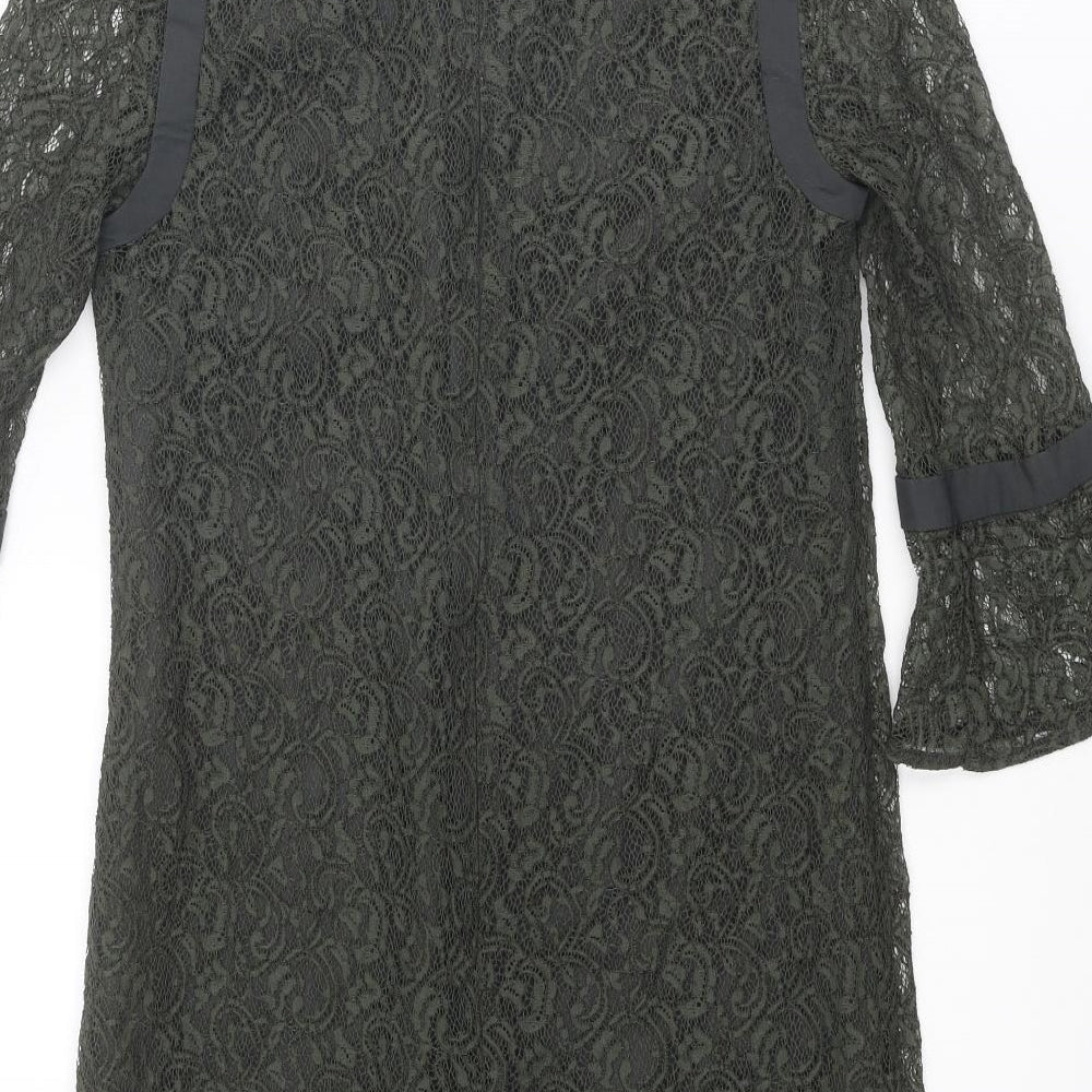 French Connection Womens Green Geometric Polyester Mini Size 8 V-Neck Zip