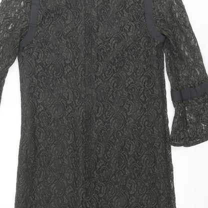 French Connection Womens Green Geometric Polyester Mini Size 8 V-Neck Zip