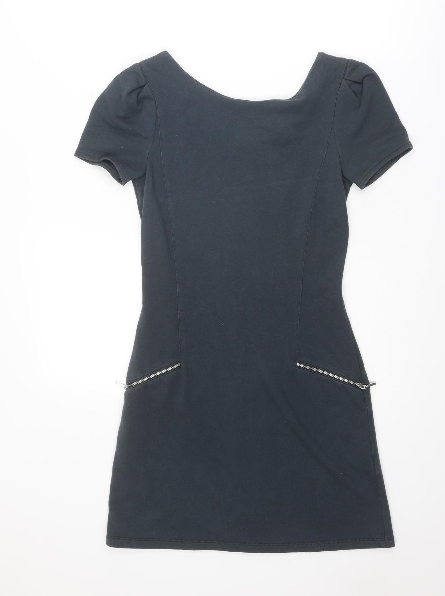 Oasis Womens Grey Cotton A-Line Size XS Round Neck Zip