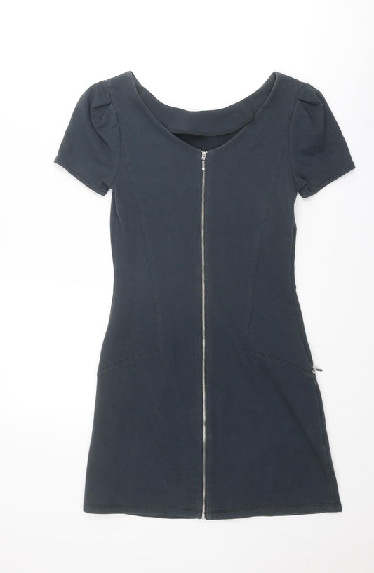 Oasis Womens Grey Cotton A-Line Size XS Round Neck Zip