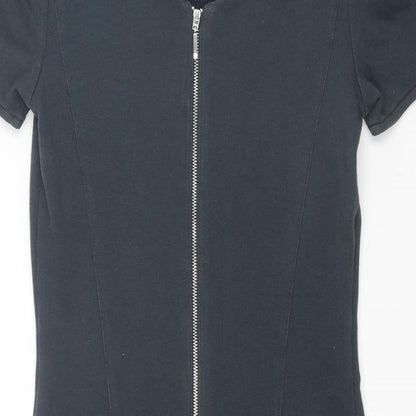 Oasis Womens Grey Cotton A-Line Size XS Round Neck Zip