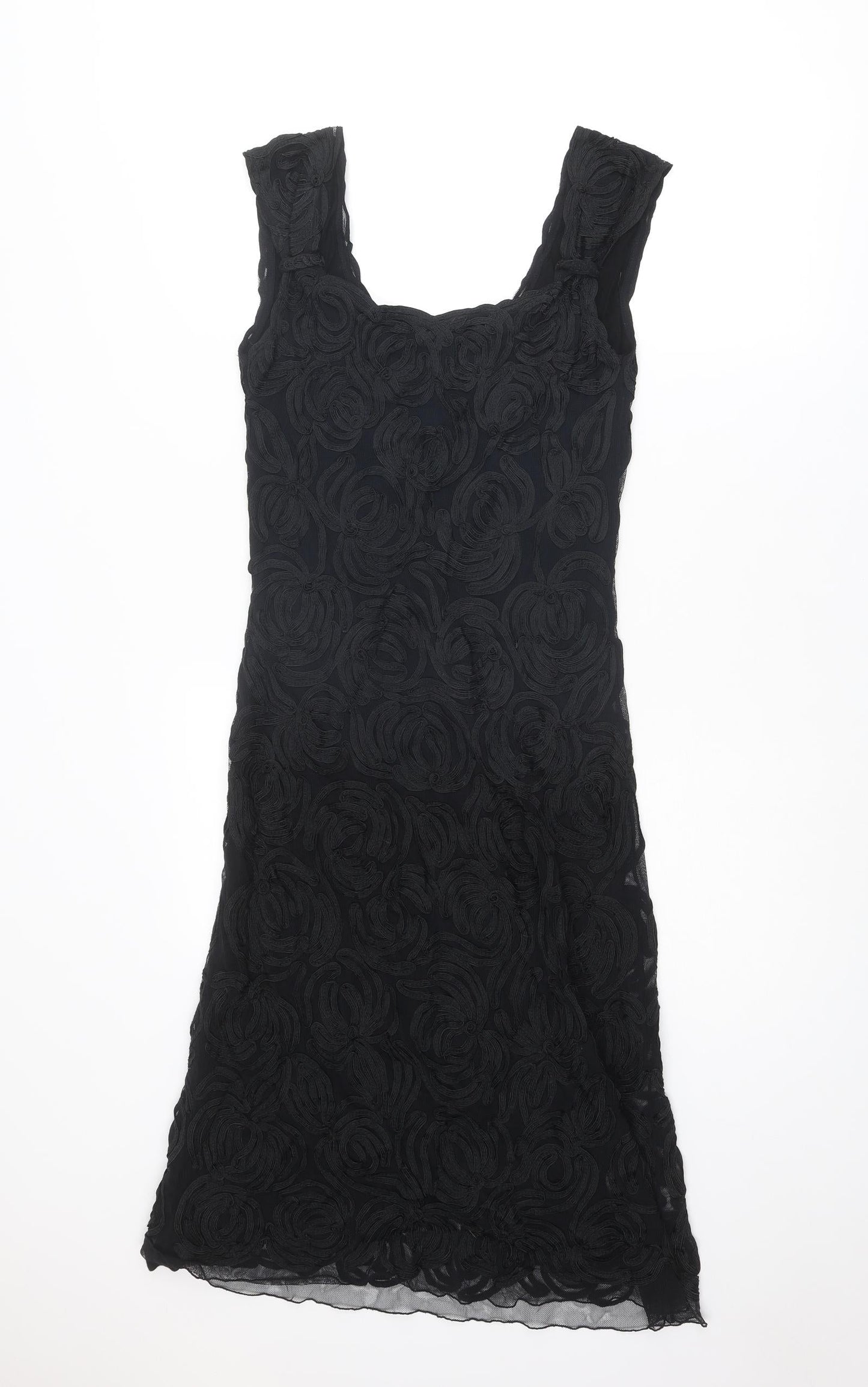 Phase Eight Womens Black Geometric Nylon A-Line Size 10 Square Neck Pullover