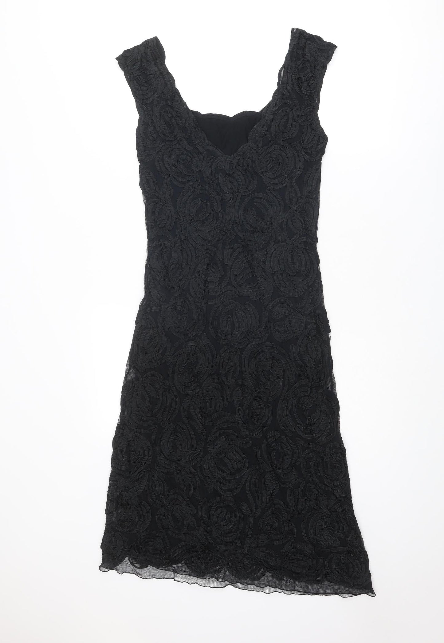 Phase Eight Womens Black Geometric Nylon A-Line Size 10 Square Neck Pullover
