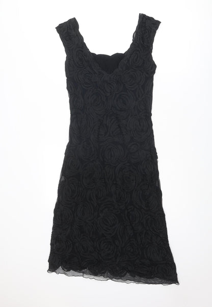 Phase Eight Womens Black Geometric Nylon A-Line Size 10 Square Neck Pullover
