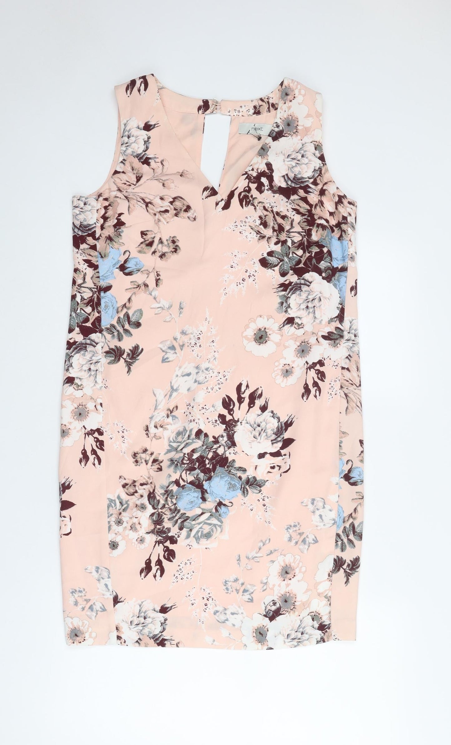 NEXT Womens Pink Floral Polyester A-Line Size 10 V-Neck Zip