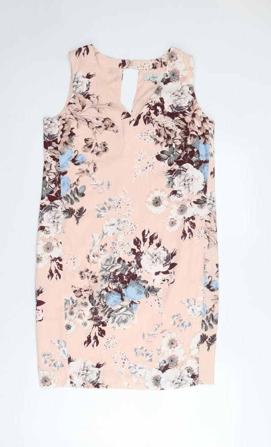 NEXT Womens Pink Floral Polyester A-Line Size 10 V-Neck Zip