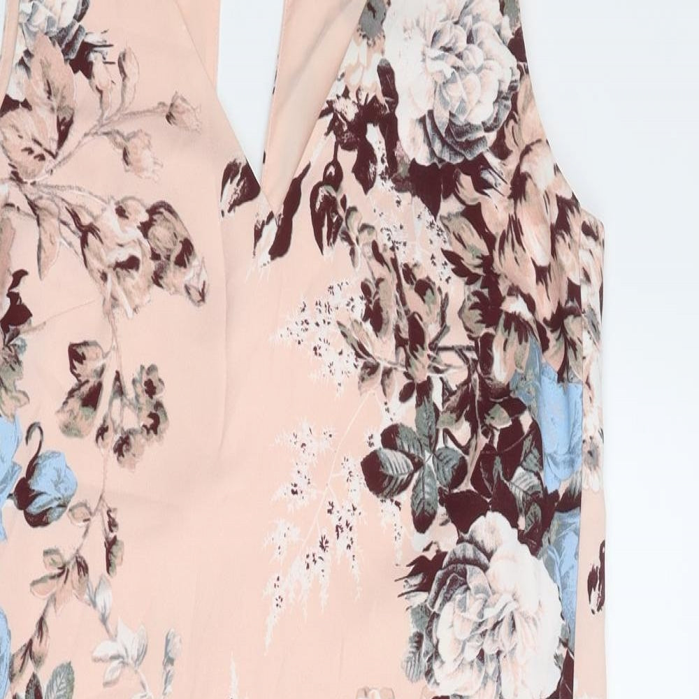 NEXT Womens Pink Floral Polyester A-Line Size 10 V-Neck Zip