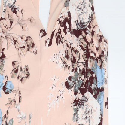 NEXT Womens Pink Floral Polyester A-Line Size 10 V-Neck Zip