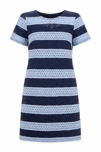 Dorothy Perkins Womens Blue Striped Polyester A-Line Size 10 Round Neck Zip