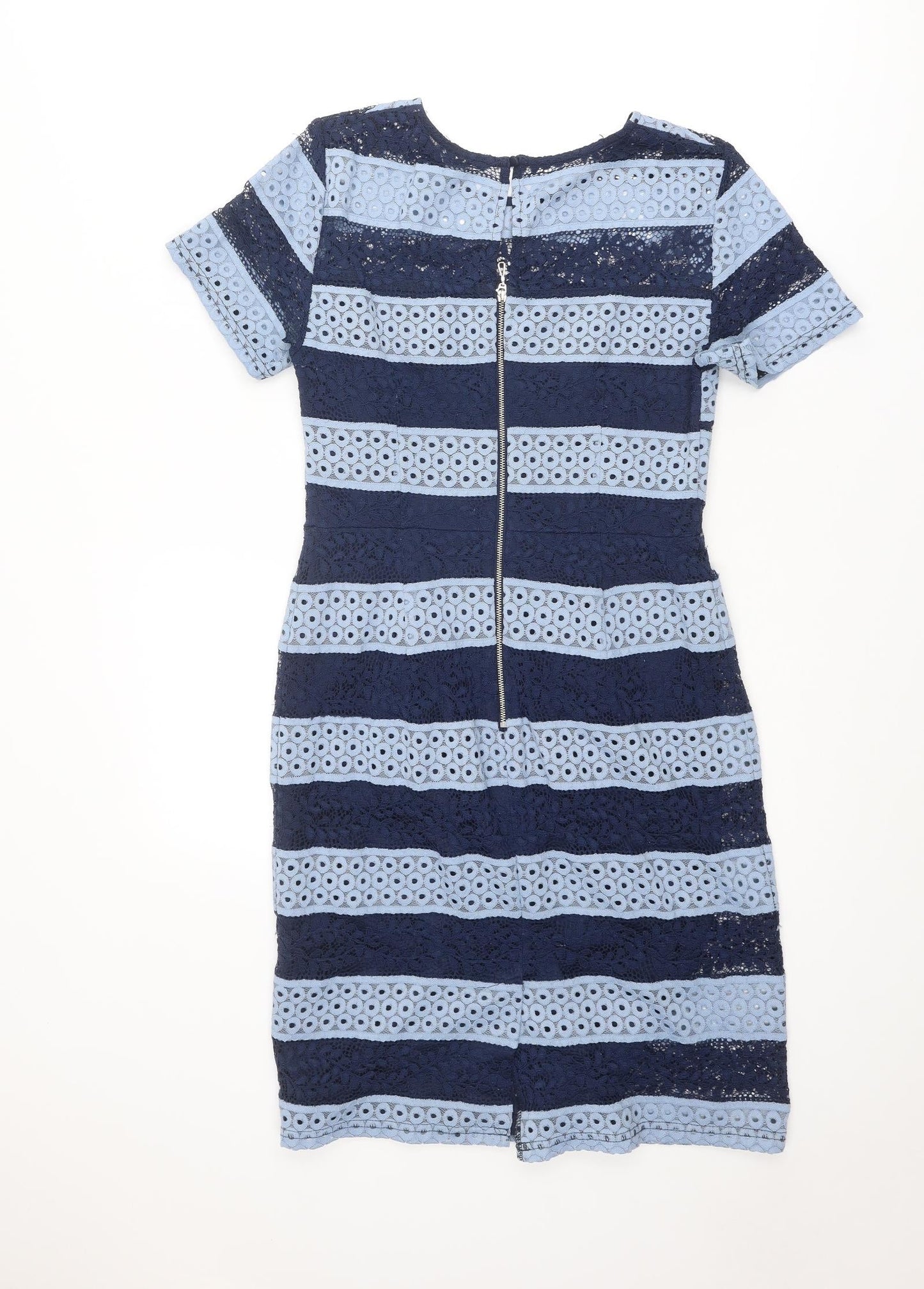 Dorothy Perkins Womens Blue Striped Polyester A-Line Size 10 Round Neck Zip