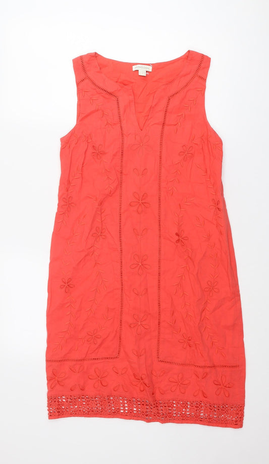 Monsoon Womens Red Cotton Shift Size 10 V-Neck Zip - Broderie Anglaise