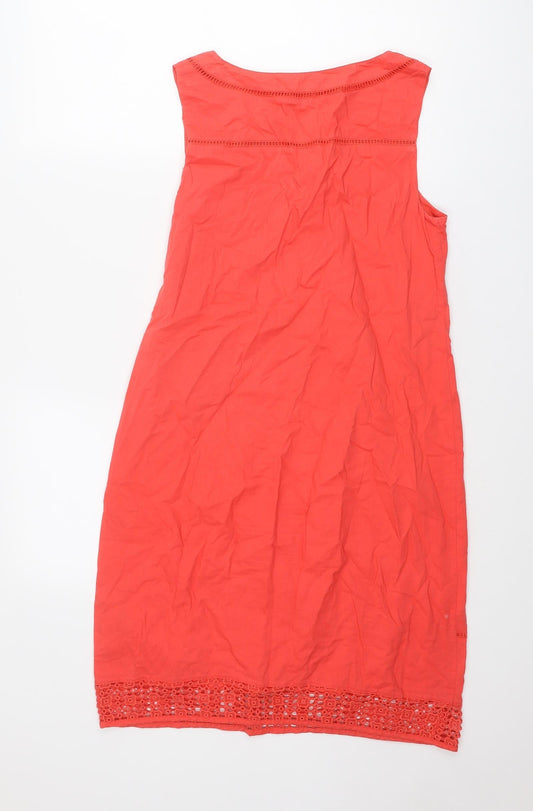 Monsoon Womens Red Cotton Shift Size 10 V-Neck Zip - Broderie Anglaise