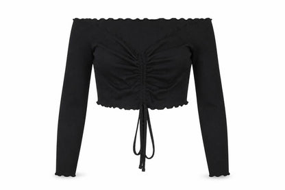 Collusion Womens Black Polyester Cropped Blouse Size 16 Off the Shoulder - Ruched Detail