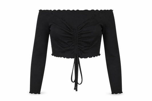 Collusion Womens Black Polyester Cropped Blouse Size 16 Off the Shoulder - Ruched Detail