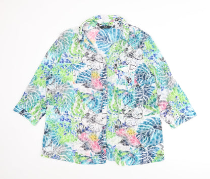 EWM Womens Multicoloured Floral Polyester Basic Button-Up Size 16 Collared