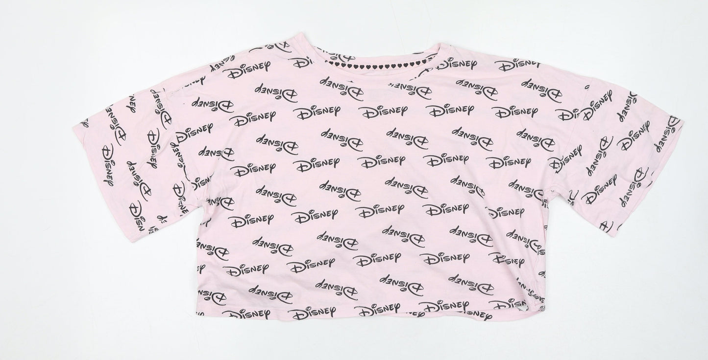 Womens UK Size 14 Disney Pink Cropped T-Shirt
