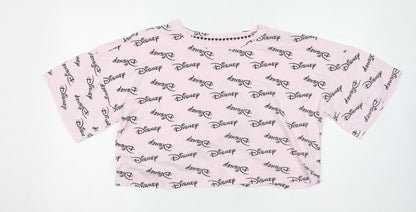 Womens UK Size 14 Disney Pink Cropped T-Shirt