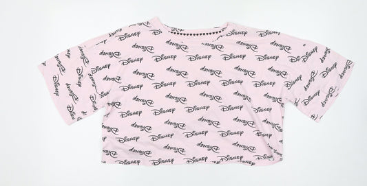 Womens UK Size 14 Disney Pink Cropped T-Shirt
