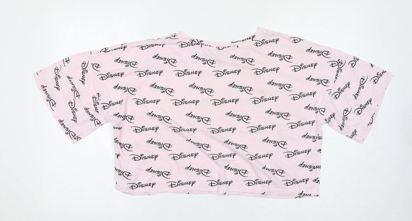 Womens UK Size 14 Disney Pink Cropped T-Shirt