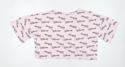 Womens UK Size 14 Disney Pink Cropped T-Shirt