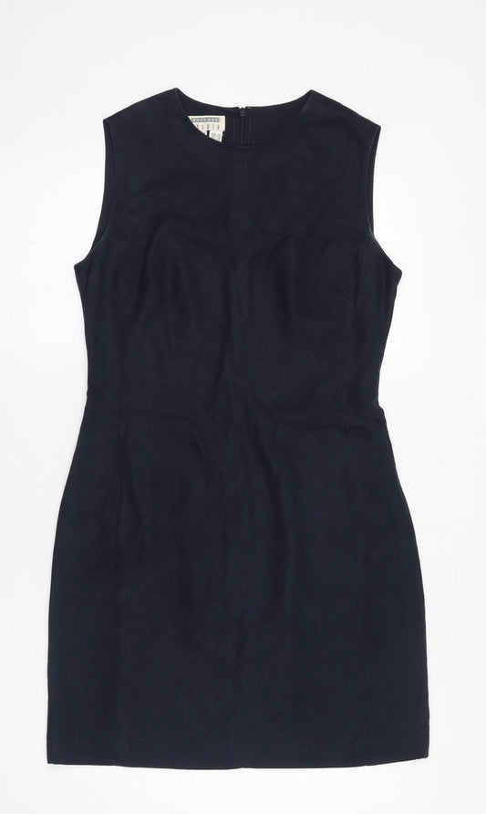 Episode Womens Blue Silk Shift Size 12 Round Neck Zip