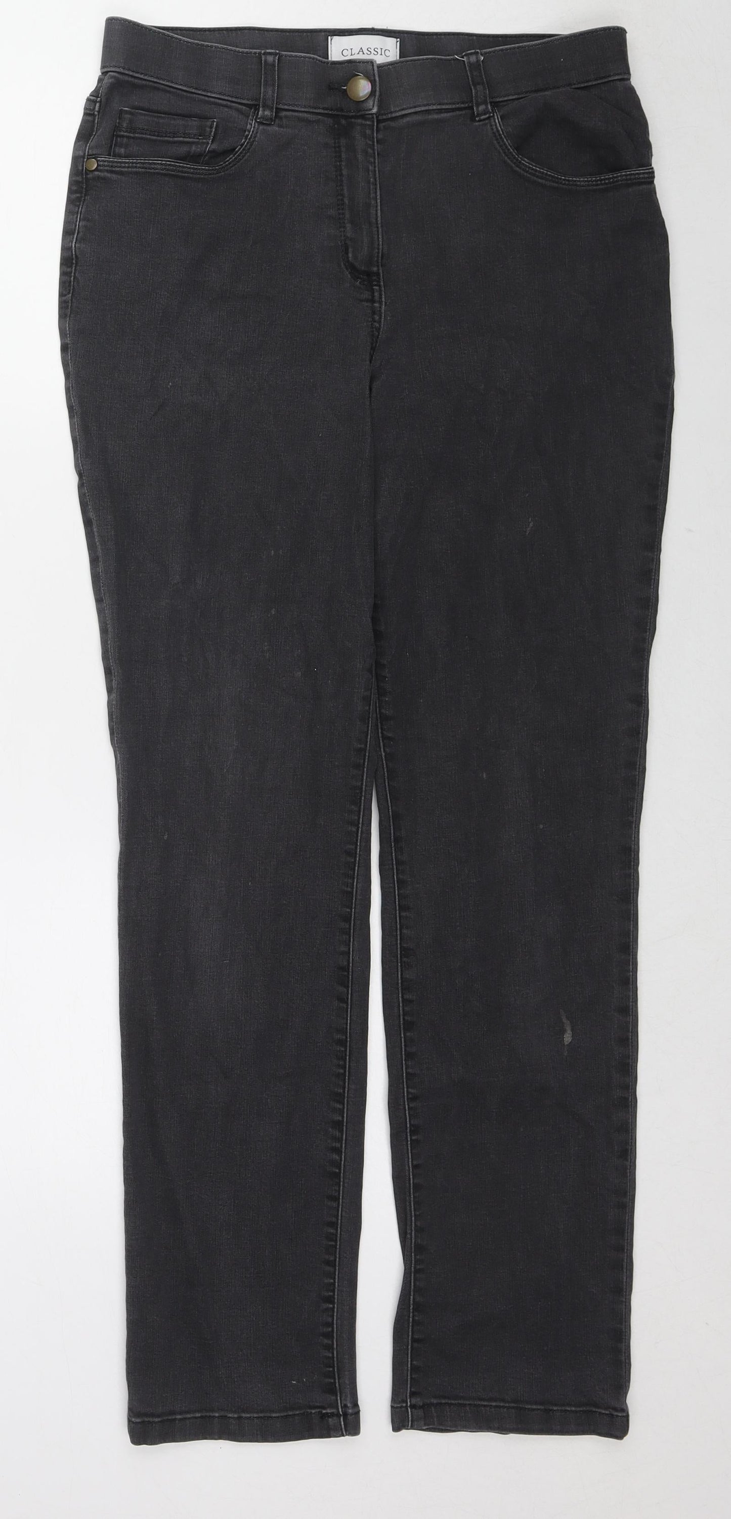 Mark Shale Womens Black Cotton Straight Jeans Size 12 L29 in Regular Zip