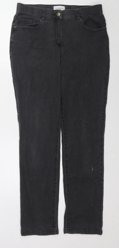 Mark Shale Womens Black Cotton Straight Jeans Size 12 L29 in Regular Zip