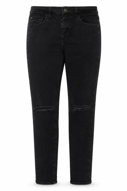 Front view of BDG women’s black cotton skinny jeans, size UK 28, 29-inch leg regular zip