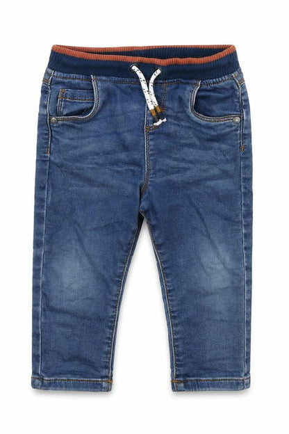 Front view of F&F girls’ blue cotton cropped jeans, size 12-18, months drawstring