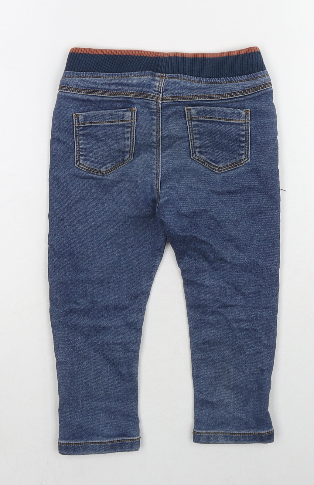 F&F Girls Blue Cotton Cropped Jeans Size 12-18 Months Drawstring