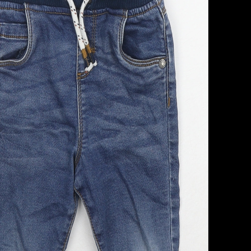 F&F Girls Blue Cotton Cropped Jeans Size 12-18 Months Drawstring