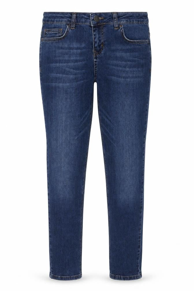 Front view of Hera men’s blue herringbone cotton skinny jeans, size 30, in, 27-inch leg regular zip