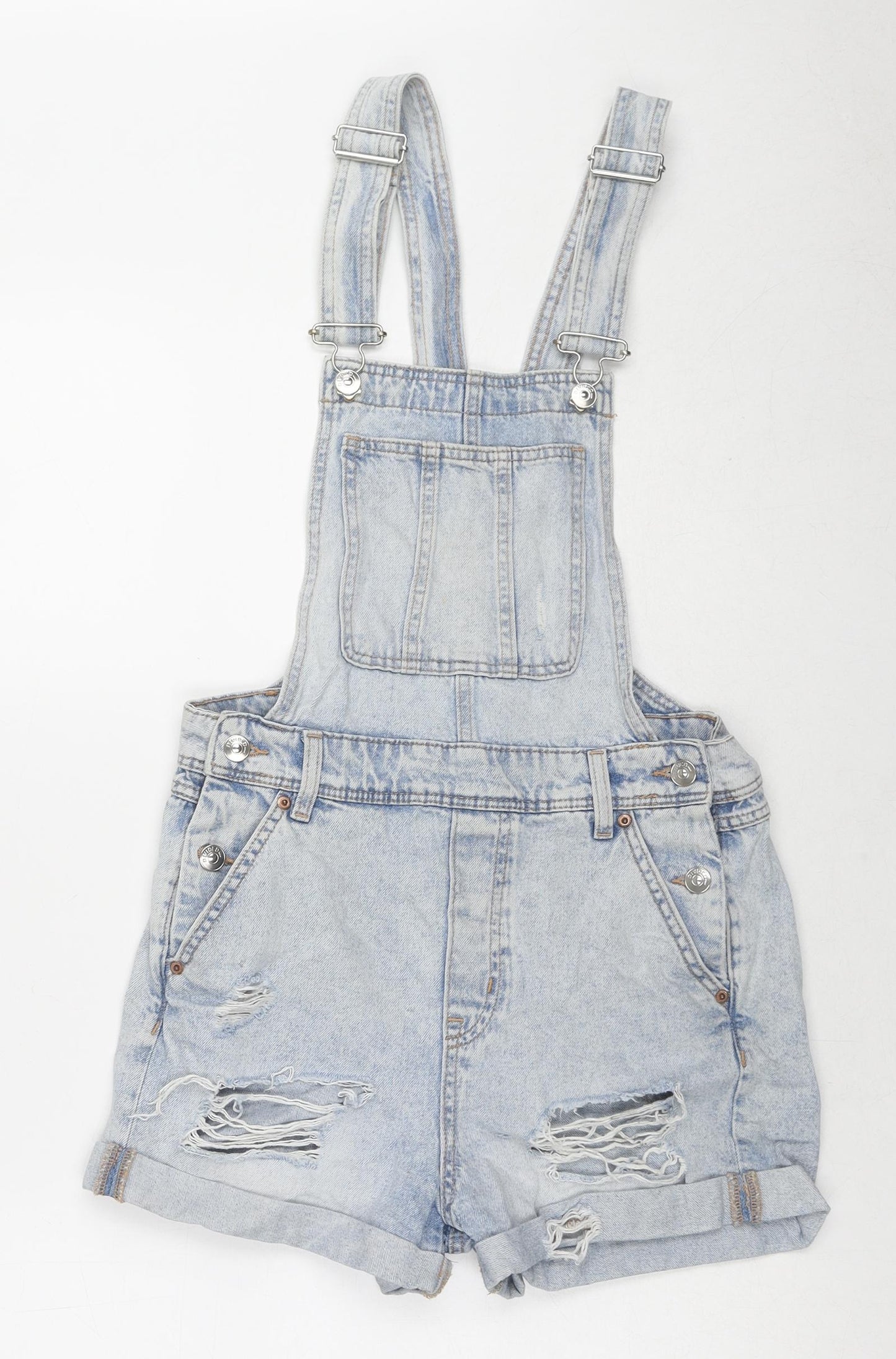 Divided by H&M Womens Blue Cotton Dungaree One-Piece Size 6 L3 in Button - Distressed Dungaree Short