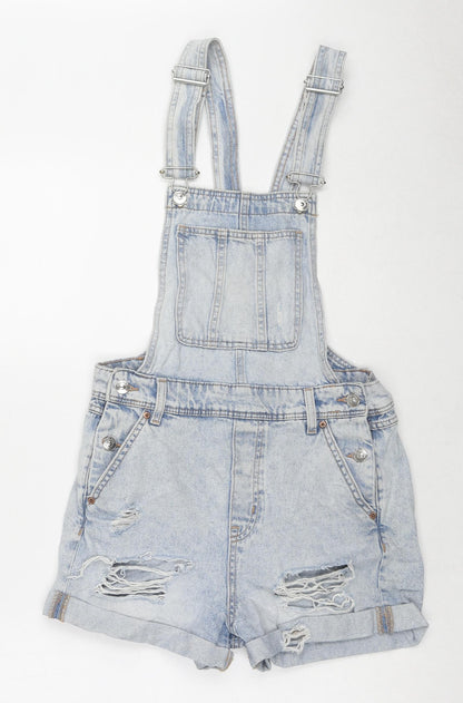Divided by H&M Womens Blue Cotton Dungaree One-Piece Size 6 L3 in Button - Distressed Dungaree Short