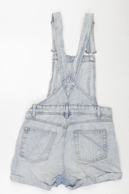 Divided by H&M Womens Blue Cotton Dungaree One-Piece Size 6 L3 in Button - Distressed Dungaree Short