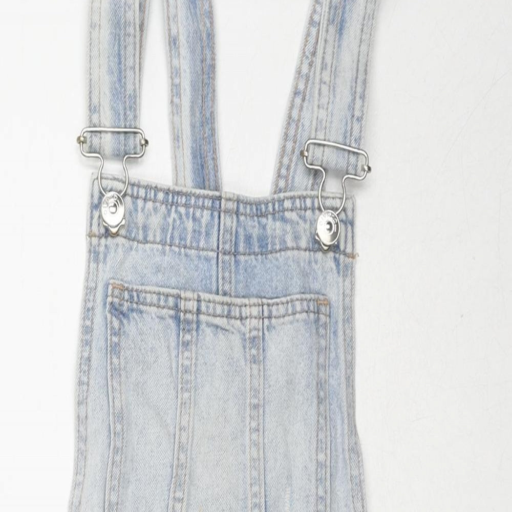 Divided by H&M Womens Blue Cotton Dungaree One-Piece Size 6 L3 in Button - Distressed Dungaree Short