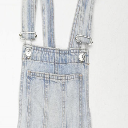 Divided by H&M Womens Blue Cotton Dungaree One-Piece Size 6 L3 in Button - Distressed Dungaree Short