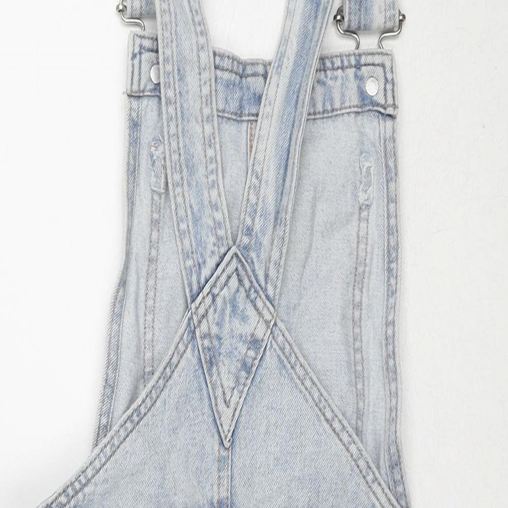 Divided by H&M Womens Blue Cotton Dungaree One-Piece Size 6 L3 in Button - Distressed Dungaree Short