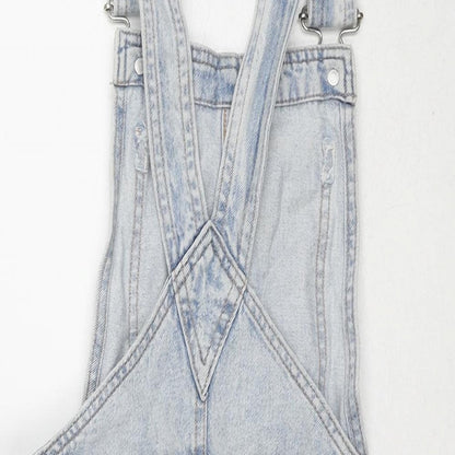 Divided by H&M Womens Blue Cotton Dungaree One-Piece Size 6 L3 in Button - Distressed Dungaree Short