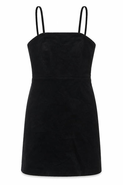 New Look Womens Black Cotton Slip Dress Size 6 Square Neck Zip