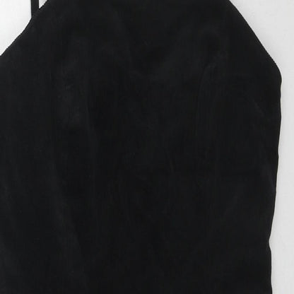 New Look Womens Black Cotton Slip Dress Size 6 Square Neck Zip