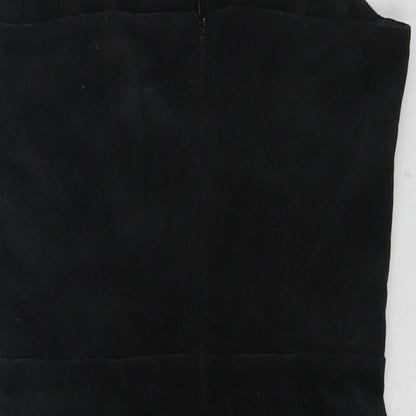 New Look Womens Black Cotton Slip Dress Size 6 Square Neck Zip