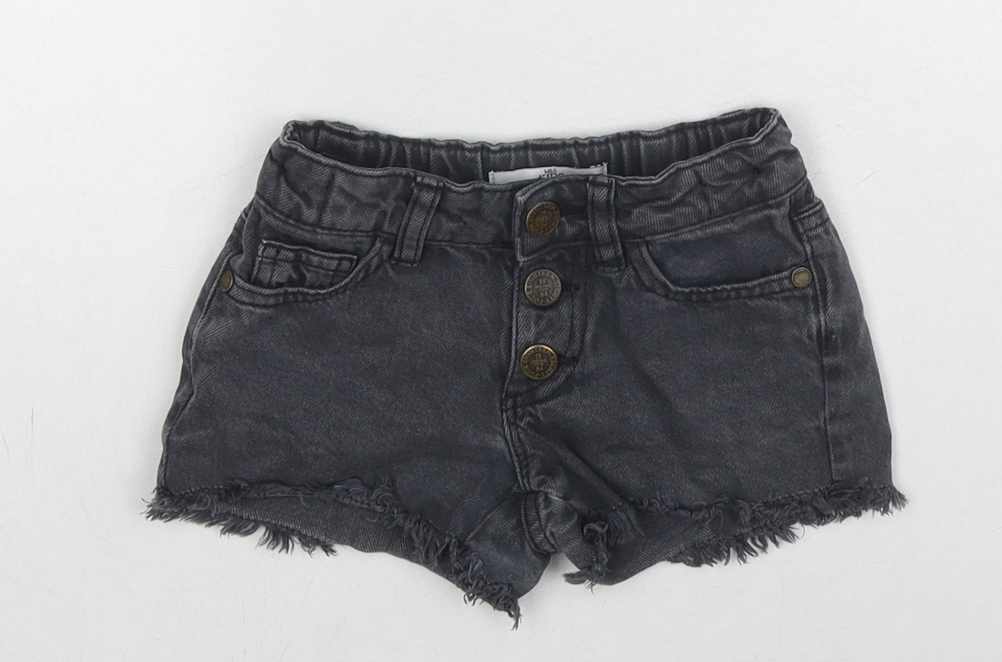Marks and Spencer Girls Black Cotton Cut-Off Shorts Size 3-4 Years L3 in Regular Buckle