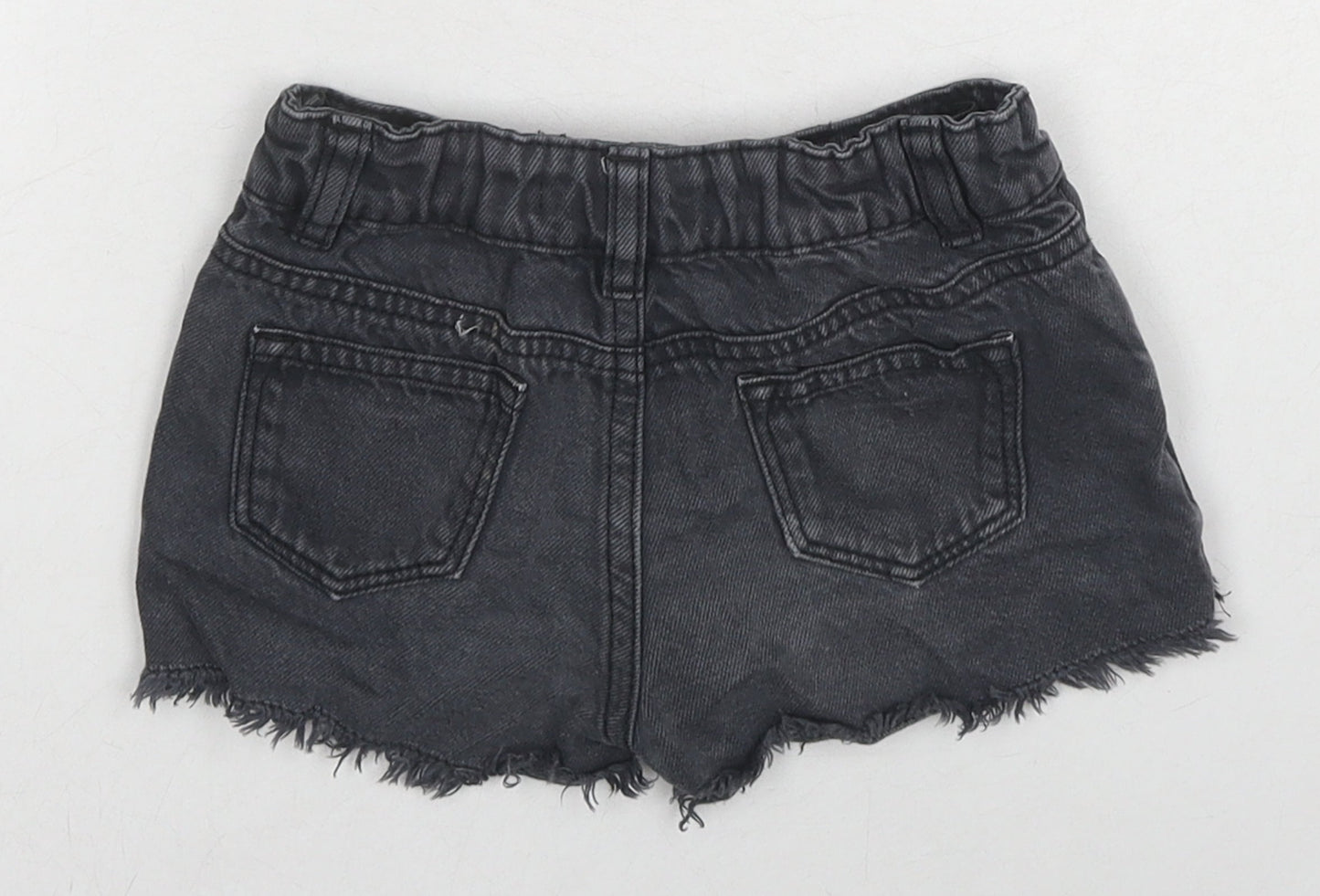 Marks and Spencer Girls Black Cotton Cut-Off Shorts Size 3-4 Years L3 in Regular Buckle